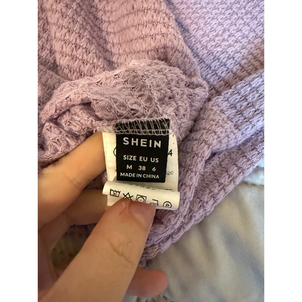 SHEIN‎ Lavender Waffle Knit Cropped Top Size Medium Short Sleeve Boxy Casual - Picture 4 of 4